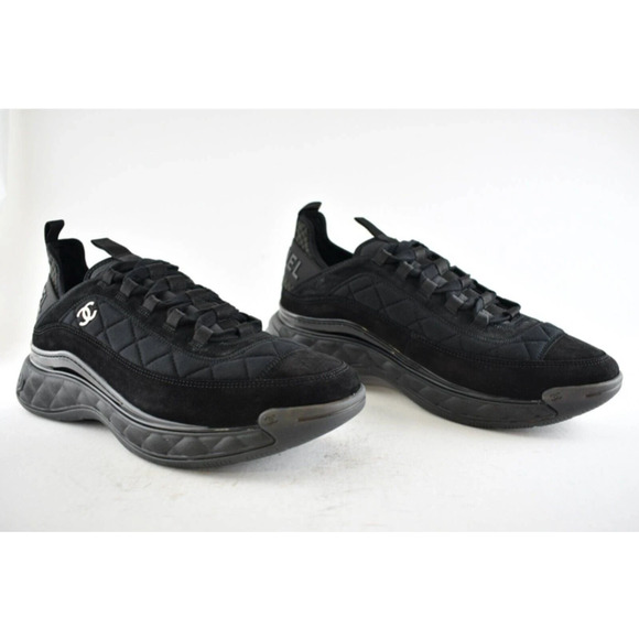 Chanel 21K Mens Black Grey CC Logo Lace Up Tie Low Top Trainer Sneaker 44 11 - Picture 3 of 10